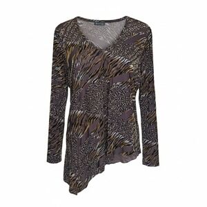 Entrancy Mixed Animal Print Asymmetrical Long Sleeve Top Burnout XL Metallic Y2K